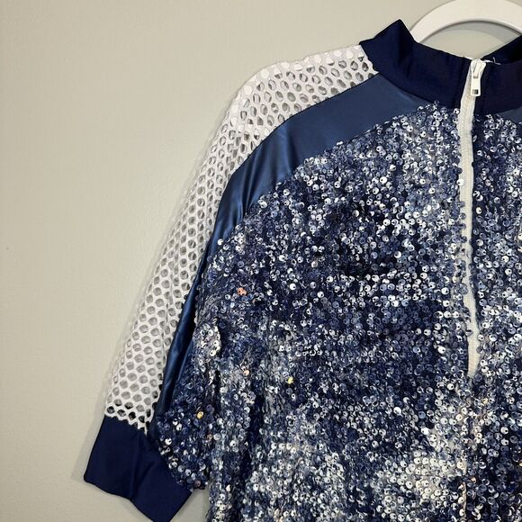 A Wish Come True Size Adult L Blue Sequin Dance Costume Hip Hop Jacket Pants - Picture 3 of 14